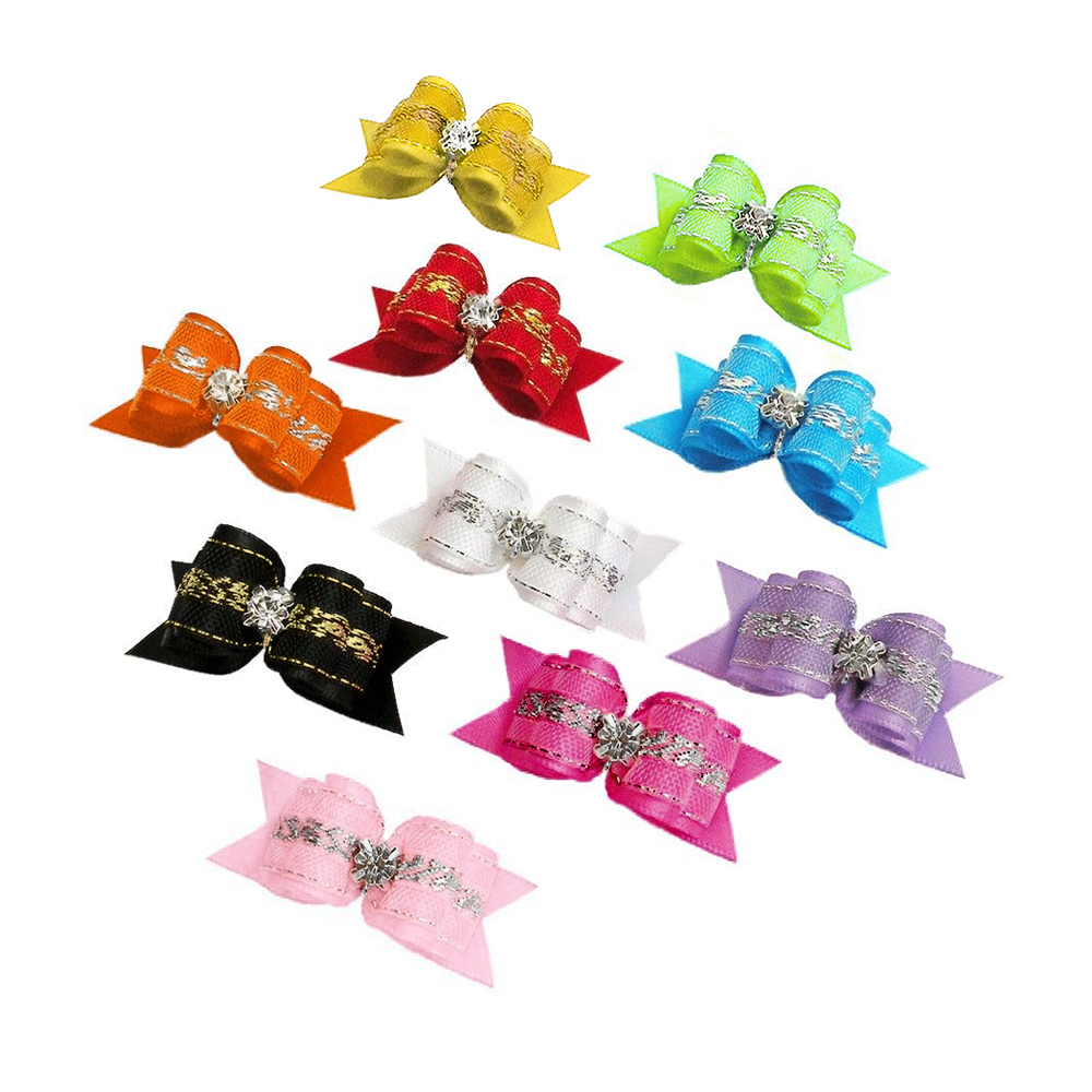 Kokardka York Linz z cyrkonią wystawowa w typie wystawowym shih tzu dla maltańczyka pomarańczowa biała błękitna żółta jasno różowa zielona biała czerwona wrzosowa głęboki róż haftowana ozdobna satynowa