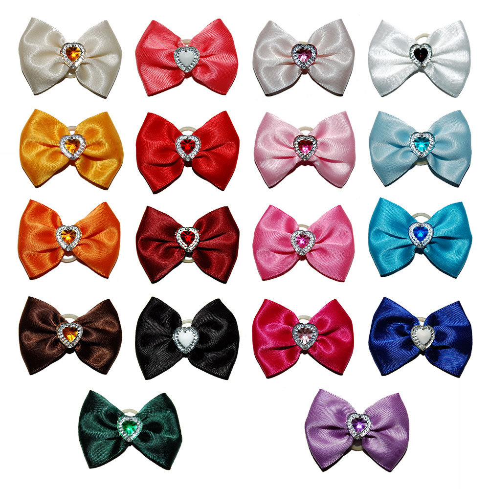 Poznań kolakcja Venice satynowe kokardki z serduszkiem Bichon Frise Coton de Tuléar Hawańczyka Lhasa Apso Maltańczyka Shih Tzu Yorkshire Terrier dog bows shop with heart beadscm