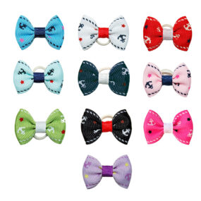 Anicani Poznań Singapur kokardki z wzorem kotwic w stylu marynarskim Yorkie Bitchon sailor style with anchors dog bows