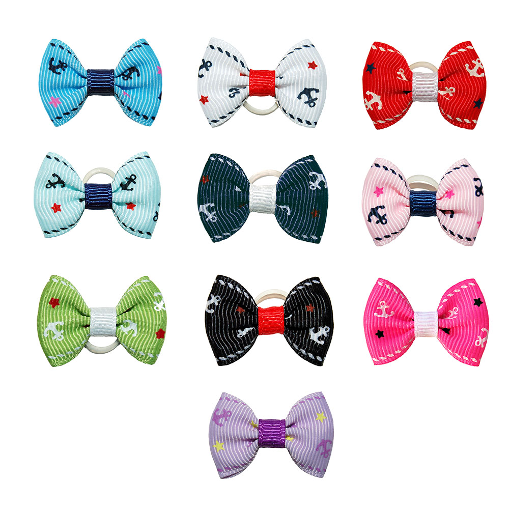 Anicani Poznań Singapur kokardki z wzorem kotwic w stylu marynarskim Yorkie Bitchon sailor style with anchors dog bows