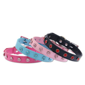 Różowa błękitna Obroża z kolorowymi cyrkoniami kryształkami dżetami dla psa kota Pet Dog Cat Collar Necklace Jewelry Product PU Leather square Buckle Dog Collar Color Fashion Sky Blue Hot Pink