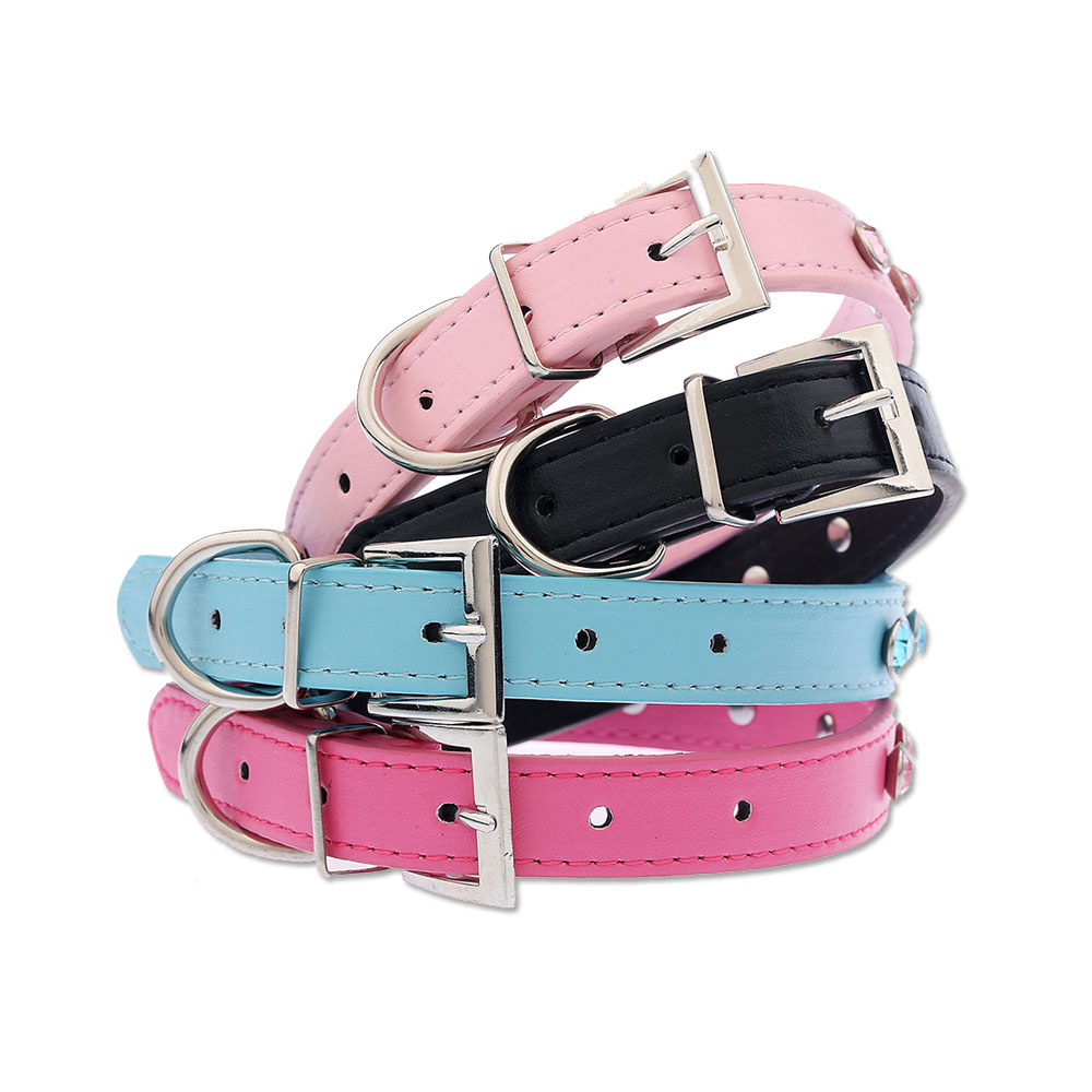 Różowa błękitna Obroża z kolorowymi cyrkoniami kryształkami dżetami porządne kwadratowe zapięcie dla psa kota Pet Dog Cat Collar Product PU Leather square Buckle Color Fashion Sky Blue Hot Pink