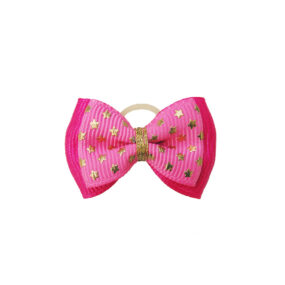 Kokardka dla Yorka różowa ze złotymi gwiazdkami intensywny róż biskupi amarantowy głęboki róż złote zdobienia kokardka dla psa pieska śliczna