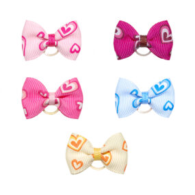 Kokardki dla Maltańczyków małe kokardeczki dla piesków w serduszka z wzorem w serca jasnoróżowe ciemnoróżowe jasnoniebieskie żółte różowe AniCani Poznań wielkopolskie