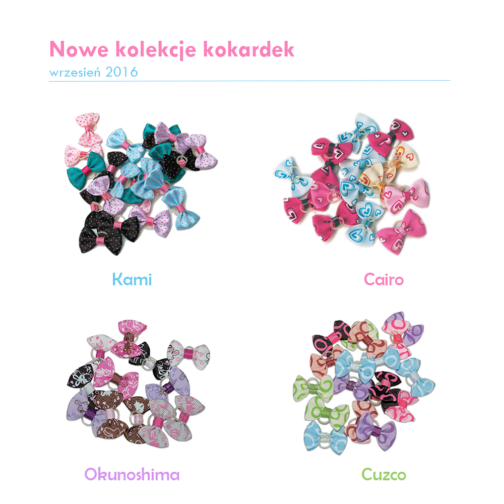 Kokardki dla yorków w malutkie kropki w serduszka w króliczki w kółka kolorowe kokadrki kokarrdki w pastelowych kolorach dla Yorków Maltańczyków