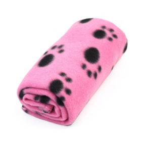 Różowy koc polarowy w łapki, Różowy kocyk dla pieska koc dla psa wzór w łapki ze wzorem w łapki