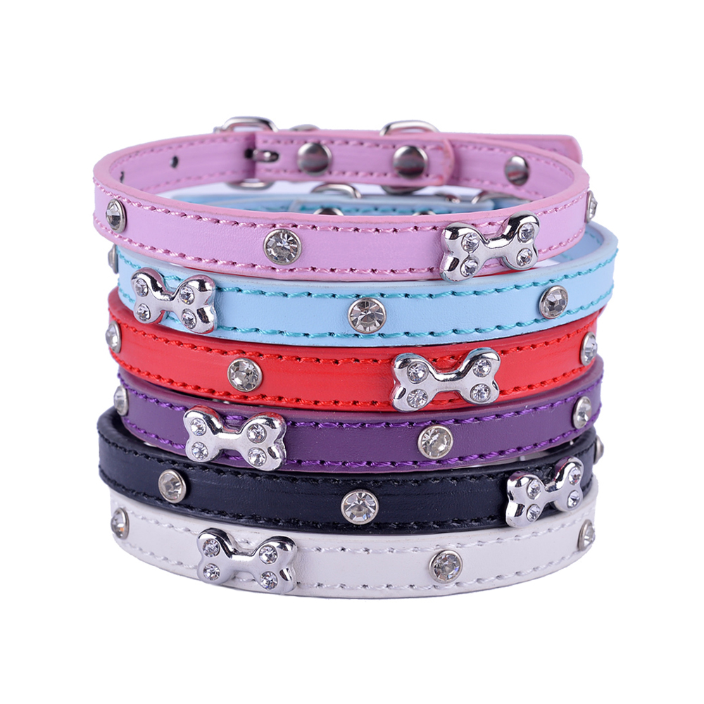 Obróżka ze zdobioną kostką i małymi kryształkami, jasnoróżowa, jasnoniebieska, czerwona, fioletowa, czarna, biała, obroża z kostką, obroża dla psa z kostką, obroża dla szczeniaka, rozmiar XS,pies