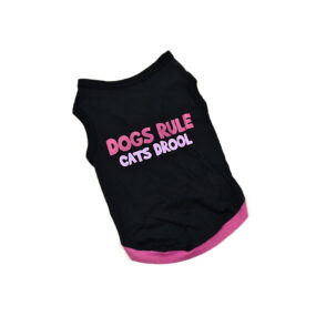 T shirt dla psa koszulka dla pieska miękka bawełniana psy rządzą dogs rule cats drool czarna z różowym napisem śmieszny nadruk dla małego pieska dla psiaka