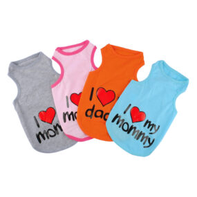 koszulka i love my mommy i love my daddy dla kota dla psa pieska kotka słodka śliczna kocham moją mamę kocham mojego tatę z serduszkiem z sercem różowa szara niebieska pomarańczowa