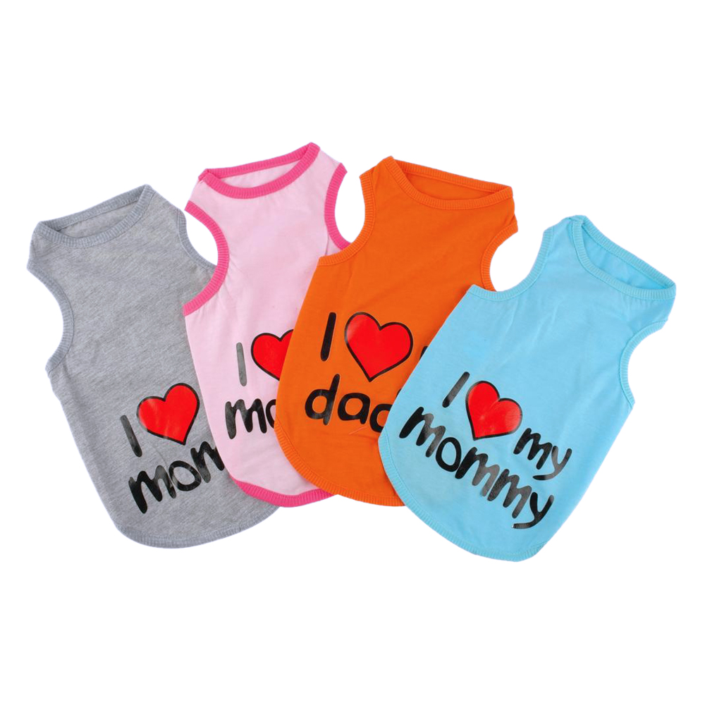 koszulka i love my mommy i love my daddy dla kota dla psa pieska kotka słodka śliczna kocham moją mamę kocham mojego tatę z serduszkiem z sercem różowa szara niebieska pomarańczowa