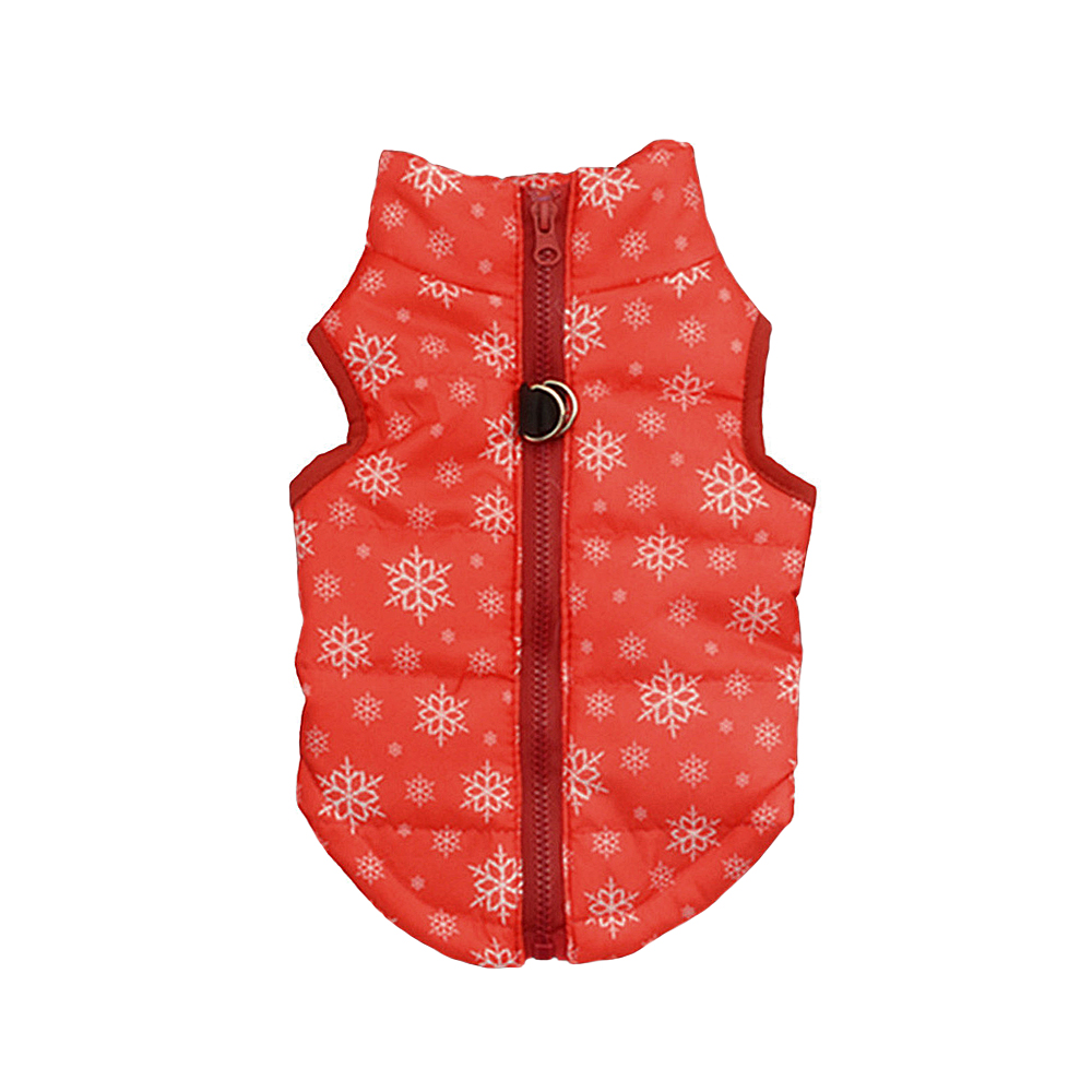 Kurtka dla psa dla kota kurteczka zapinana na grzbiecie z możliwością przypięcia smyczy na zamek w śnieżynki czerwona Świąteczna ciepła pluszowa ocieplacz