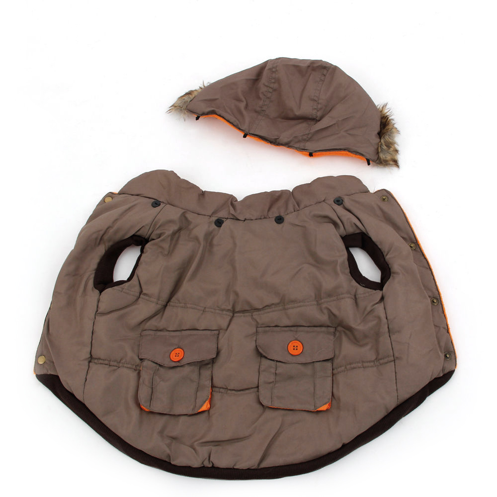 Kakaowa jasnobrązowa umbra kurtka dla psa w kolorze fajna z kieszonkami ocieplana polarem z odpinanym kapturem ciepła dla cavaliera pudla miniaturki