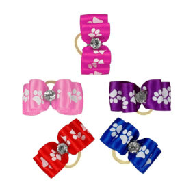 Kokardka York w łapki z cyrkonią wystawowa w typie wystawowym shih tzu dla maltańczyka różowa granatowa czerwona fioletowa głęboki róż białe łapki nadruk satynowa