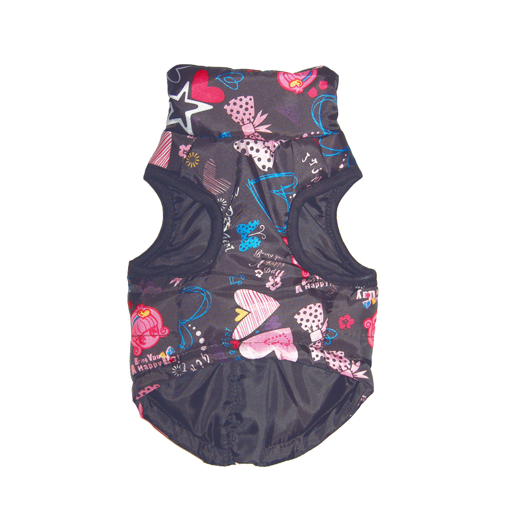 Kurtka bezrękawnik dla psa dla kota czarny w różowe niebieskie kolorowe wzory graffiti fajna z zapięciem na plecach zamek na grzbiecie z możliwością przypięcia smyczy wodoodporna tania niedroga yor