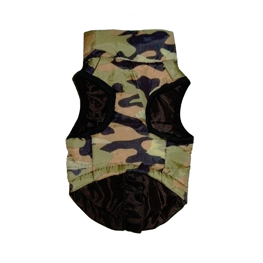 Kurtka dla psa dla kota kurteczka w szelki zapinana na grzbiecie z możliwością przypięcia smyczy na zamek w moro zielone militarna ciepła pluszowa ocieplacz rozmiar XS S M L rozmiarówka be