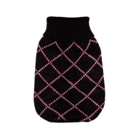 Słodki tani designerski wyjątkowy czarny mały sweterek w różowe romby malutki elegancki stylowy szykowny niedrogi dla pieska dla kotka pies kot
