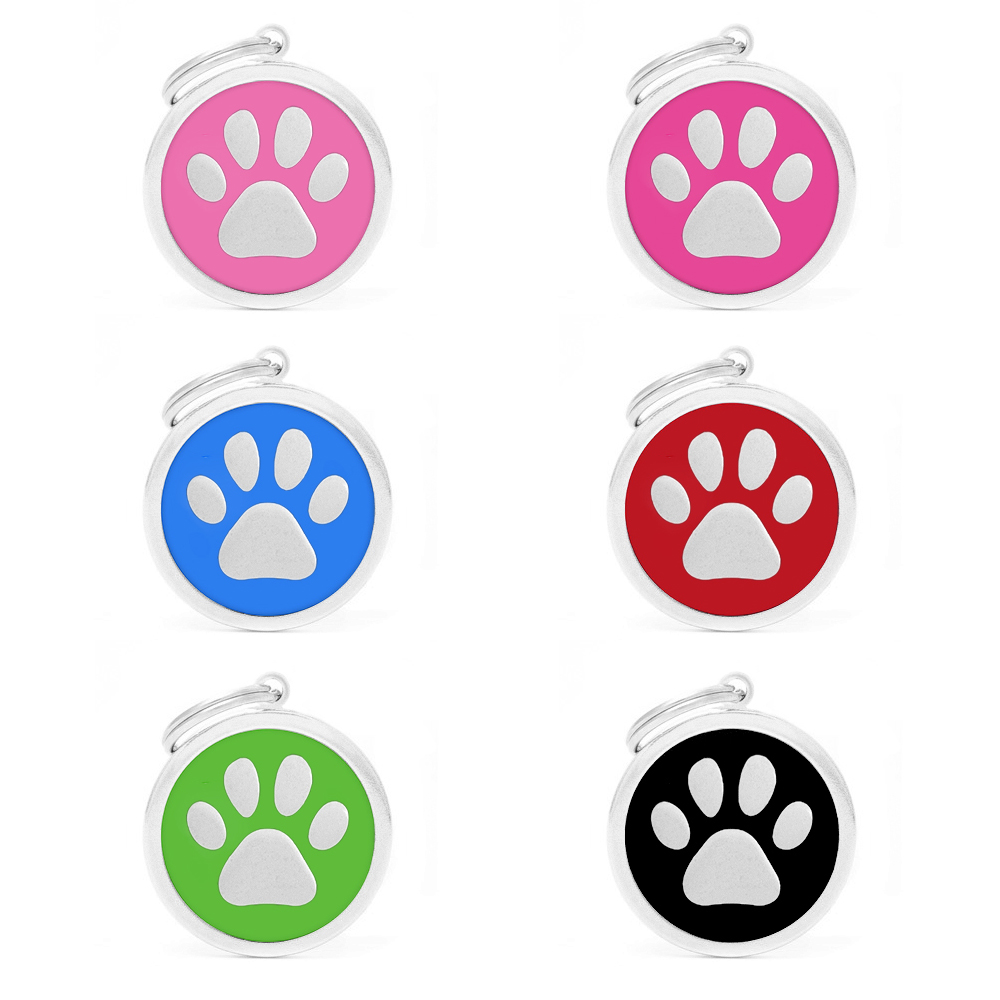 identyfikator adresówka z łapką metalowa do wygrawerowania elegancka metalowa solidna dużego psa duży pies czerwona zielona neonowy róż nasycony róż błękitna niebieska czarna