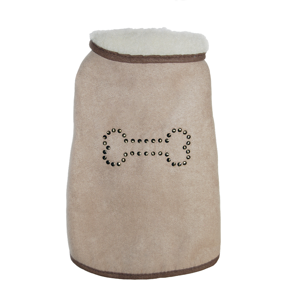 Derka dla psa dla pieska z kożuszkiem kostką na grzbiecie zamsz zamszowa z zamszu na rzep rzepy ładna tania kożuszek ocieplana kożuszkiem miękkim śliczna ciepła