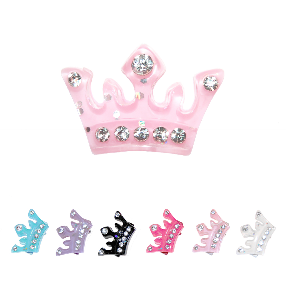 Spinka korona żywiczna plastikowa na spince krokodylku metalowa metalowej spince dla psa dla Yorka dla Maltańczyka elegancka różne kolory wybór koloru błyszcząca z kryształkami diamencikami c