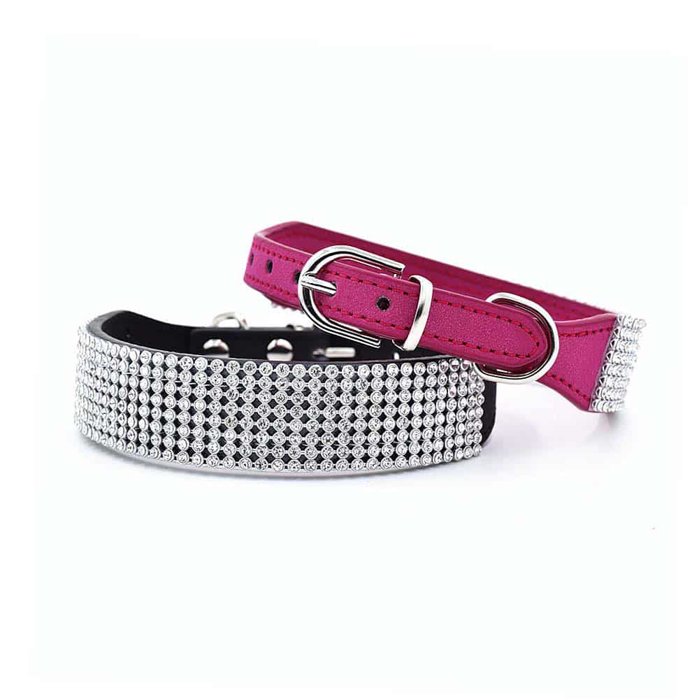 Obroża z dżetami, biżuteryjna, wyjątkowa, bogato zdobiona, błyszcząca, piękna, oszałamiająca, 8 rzędów, zdobiona 8 rzędami dżetów, kamyczkami, błyszcząca, fuksja, czarna, różowa