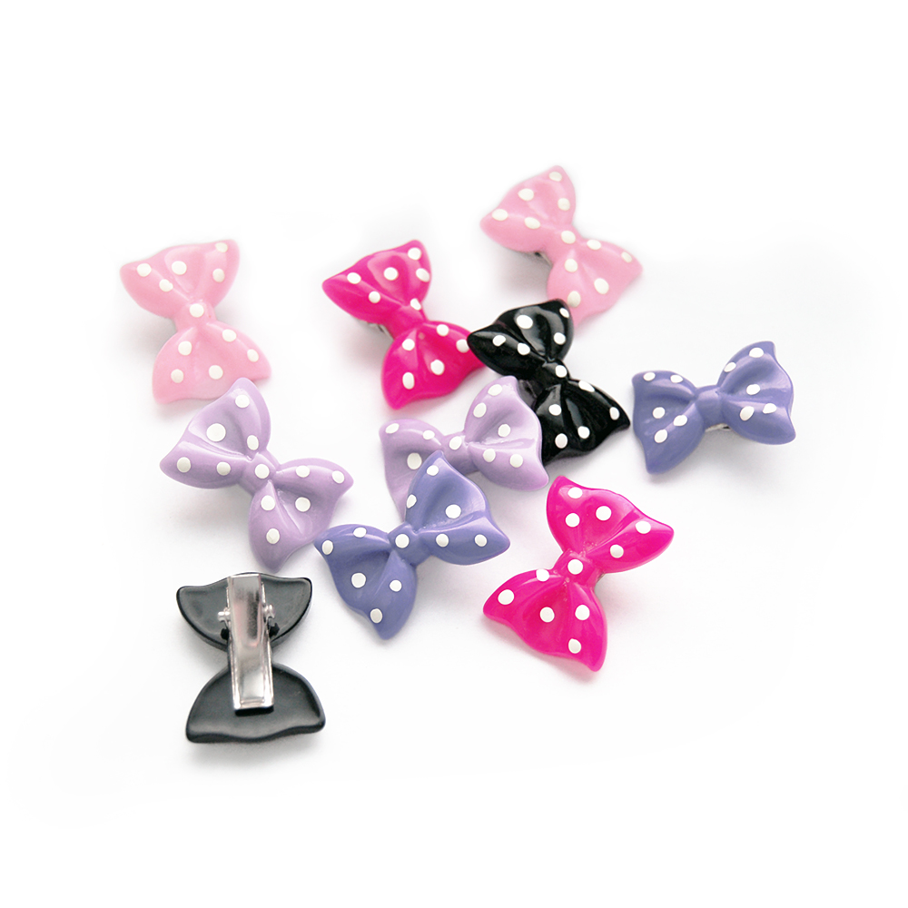Spinka kokardka w kropki, Spinki kokardki w kropki czarna jasnoróżowa fuksja wrzosowa fioletowa różowa spinki malutkie na krokodylku małe spineczki dla psa pieska małego w kropeczki
