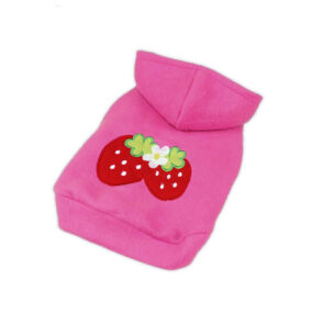 Bluza z polaru, dla, psa, pieska, kotka, z kapturem, polarowa, z truskawką, nasycony róż, intensywny róż, z naszywką, polarek, ubranko dla psa, rozmiar XS, S, M, L, XL