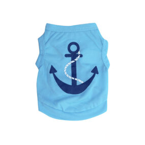 Błękitna koszulka ubranko dla psa pieska kotka z kotwicą w stylu marynarskim jasnoniebieska jasny niebieski rozmiar XS S M L marynarska yorka shih tzu maltańczyka mopsa biszona jamnika