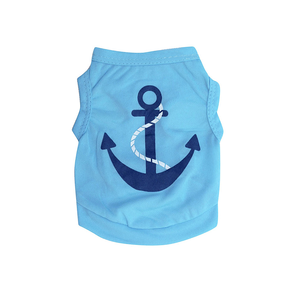 Błękitna koszulka ubranko dla psa pieska kotka z kotwicą w stylu marynarskim jasnoniebieska jasny niebieski rozmiar XS S M L marynarska yorka shih tzu maltańczyka mopsa biszona jamnika
