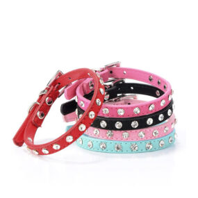 Obroża z kryształkami dla psa pieska kotka kota obroża z dżetami obroża z cyrkoniami zamszowa obroża rozmiar S czarna czerwona różowa niebieska jasnoróżowa blady róż głęboki róz