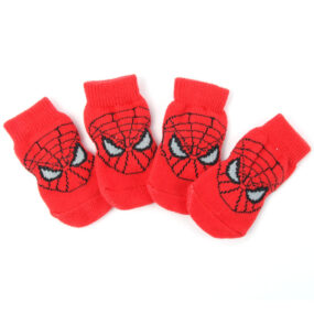 Skarpety dla psa skarpetki antypoślizgowe antypoślizg przeciw ślizganiu się dla pieska kotka kot spiderman czerwone zabawne na śliskie powierzchnie