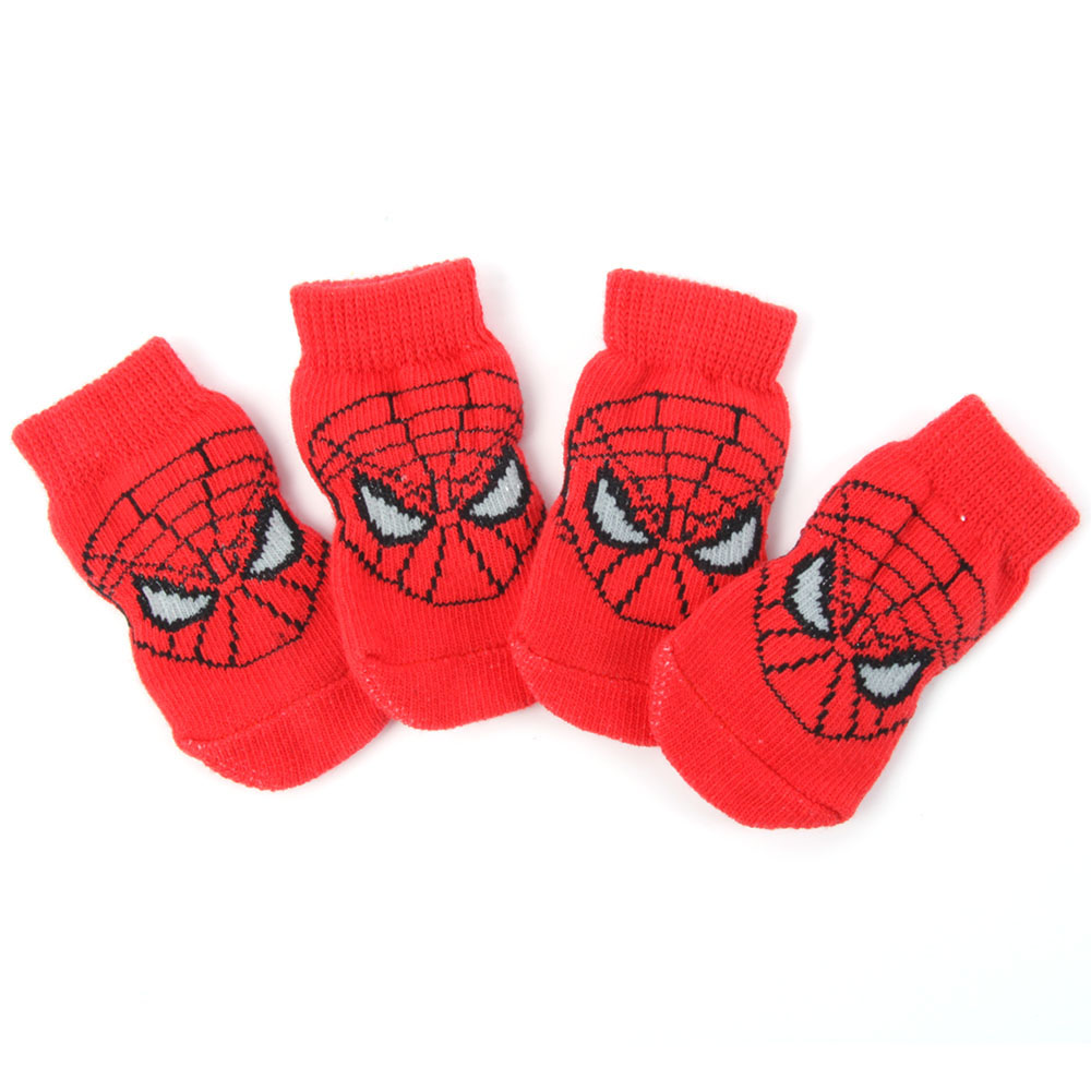 Skarpety dla psa skarpetki antypoślizgowe antypoślizg przeciw ślizganiu się dla pieska kotka kot spiderman czerwone zabawne na śliskie powierzchnie