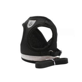 Szelki bezuciskowe dla kota odblaskowe ze smyczą, czarny, kot, dla małego psa, z siatki dystansowej, czarne szelki odblaskowe, komplet + smycz, puszorek na lato