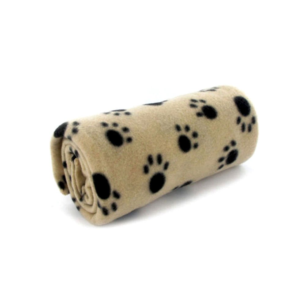 Beżowy kocyk z polaru w łapki, koc polarowy dla kotka, koc w łapy dla psa