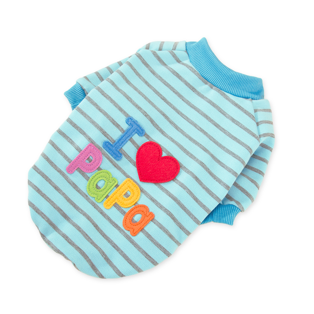 Bluza dla psa I love papa, błękitny, Kocham mojego tatę bluza bluzka z rękawkiem dla większego pieska kotka psa kota ubranko fajna z napisem w paseczki niebieska