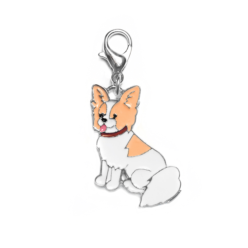 Zawieszka do kluczy Papillon, Papilon, charm, śliczna zawieszka dla właściciela Papilona, papilonka, Spaniel kontynentalny miniaturowy, miniaturka, przywieszka, metalowa, emaliowana