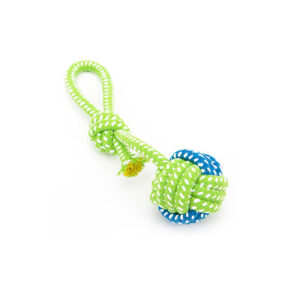 Piłka ze sznurka do aportowania przeciągania siłowania dla średniego psa rzucania happy throwing DOG toy dla pieska psiaka bawełna mocna solidna zielona limonkowy limetka kolor