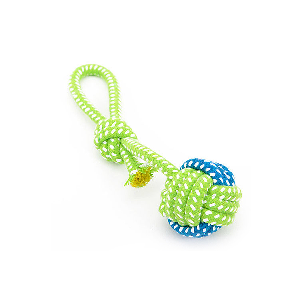 Piłka ze sznurka do aportowania przeciągania siłowania dla średniego psa rzucania happy throwing DOG toy dla pieska psiaka bawełna mocna solidna zielona limonkowy limetka kolor