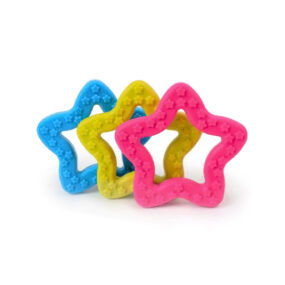 Gryzak gwiazdka, TPR, Thermal plastic rubber, w kształcie gwiazdki, nietoksyczny, mały, oryginalna zabawka, dla małego pieska, 8cm, ring, gwiazdka, niebieska, żółtozielona, nasycony róż, fuksja