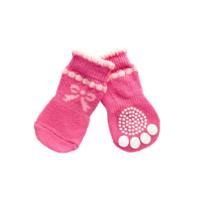 Antypoślizgowe skarpety dla kota, Skarpety dla psa skarpetki antypoślizgowe dla kota z gumowaną podeszwą podgumowane antypoślizgowe antypoślizg idealne gdy pies ślizga się na glazurze parkiecie różowe z kokardką