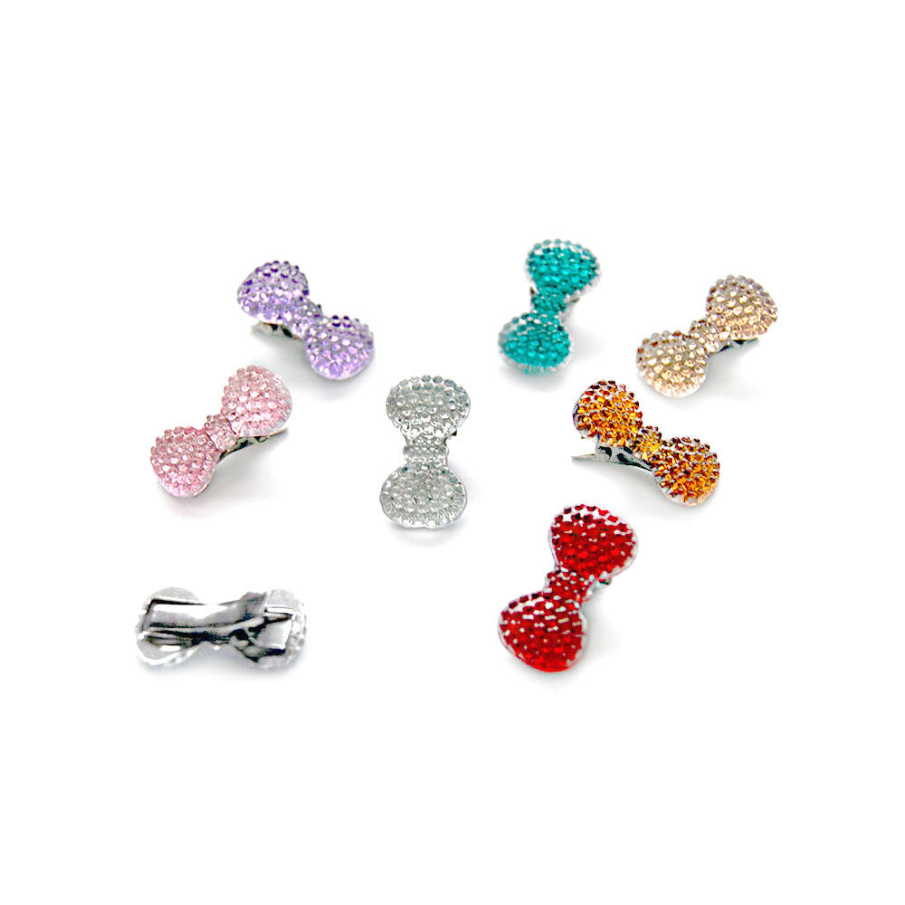 diamentowa błyszcząca mała kokardka na spince krokodylku żywiczna lekka turkus przezroczysty transparentny wrzosowy jasny róż czerwony brązowy miodowy szampański brzoskwiniowy