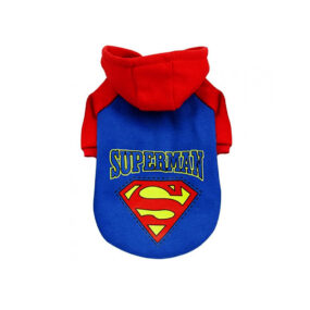 Ubranko ubranie bluza dla psa kota z kapturem zapinana na zatrzaski napy na brzuszku niebieska z rękawkami ocieplana dresowa Superman