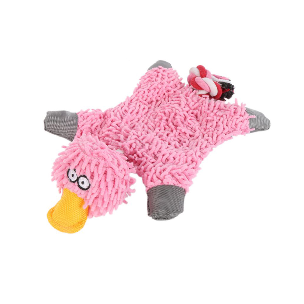 Zabawka szeleszcząca kaczka różowa płaska cm z ogonem z liny z piszczałką śmieszna dla psa średniej wielkości westa sznaucera teriera szkockiego