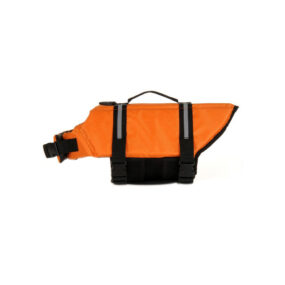 Kamizelka ratunkowa dla psa do rehabilitacji w wodzie z odblaskowymi pasami odblask z rączką pomarańczowa rozmiar S