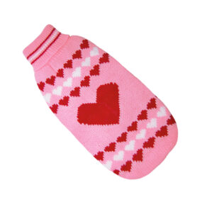 Sweterek swetr dla psa pieska jamnika długi w serduszka różowy w czerwone i białe serca słodki śliczny golfik golf z szelkami na łapki