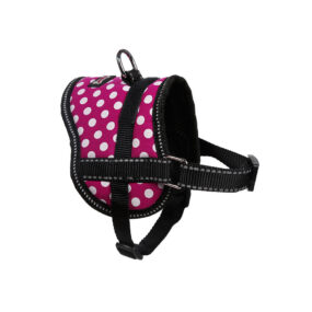 Szelki w grochy Dog Lemi, Szelki w kropki fuksja z odblaskowymi szwami odblask w typie norweskich norweskie dla malutkich psów Yorków Maltańczyków Dog Lemi z regulacją na obu paskach