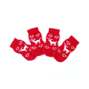 Skarpety czerwone reniferki dla psa skarpetki antypoślizgowe dla kota z gumowaną powierzchnią podgumowane antypoślizgowe antypoślizg idealne gdy pies ślizga się na płytkach parkiecie