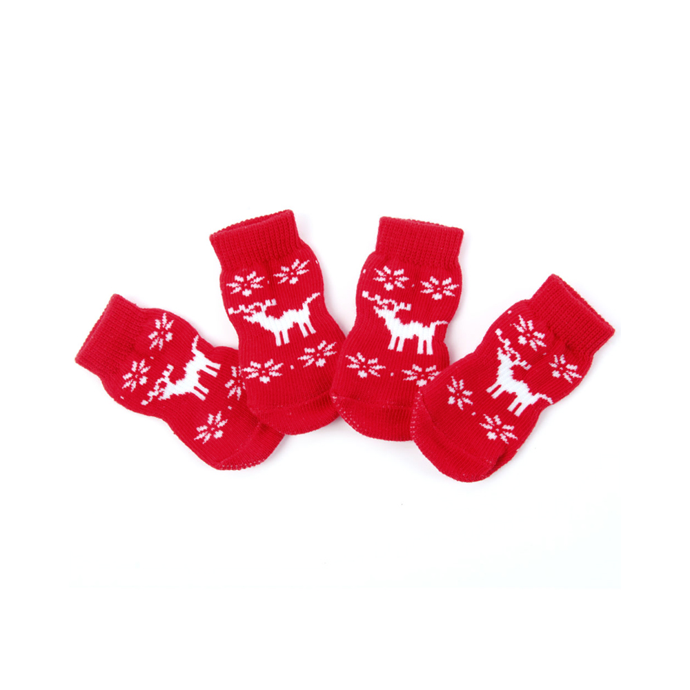 Skarpety czerwone reniferki dla psa skarpetki antypoślizgowe dla kota z gumowaną powierzchnią podgumowane antypoślizgowe antypoślizg idealne gdy pies ślizga się na płytkach parkiecie