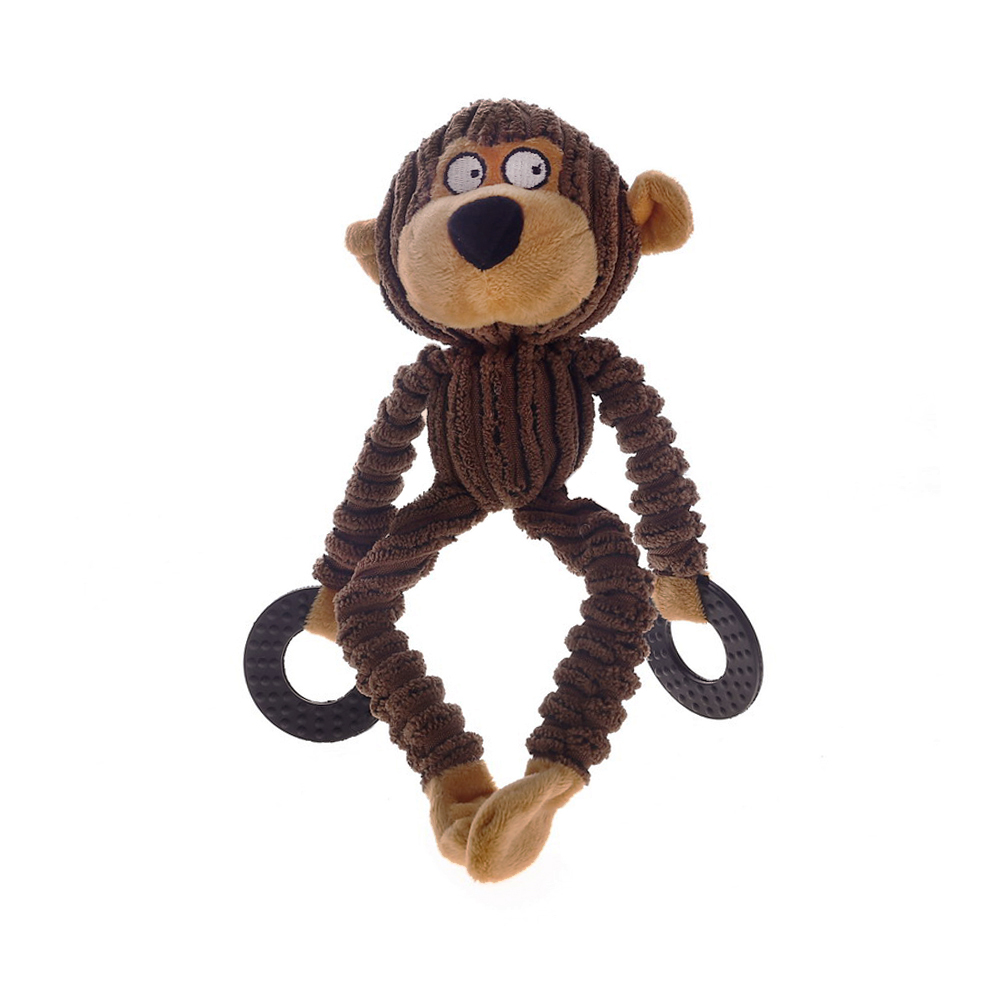 Pluszowa małpka zabawka dla psa, Zabawka dla psa do przeciągania, maskotka małpka 25 cm z gumowymi oponkami, śmieszna z piszczałką, piszcząca, beż, brąz