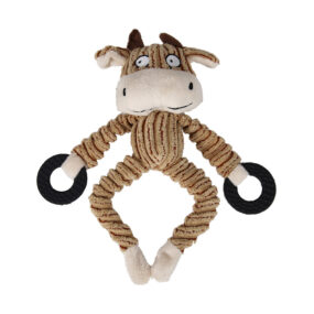 Zabawka dla psa do przeciąganie maskotka krówka cm z gumowymi oponkami śmieszna z piszczałką piszcząca beż