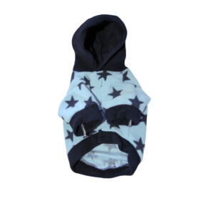 Polar w gwiazdki ubranko dla psa zapinany na rzepy z polaru bluza bladoniebieska w granatowe gwiazdki z kapturem kolor gołębi